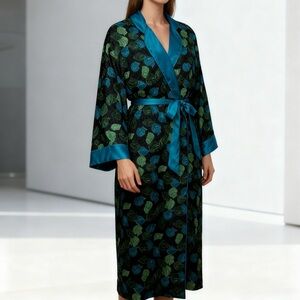 Victoria's Secret Gold label Black Robe with Blue and Green shell Pattern